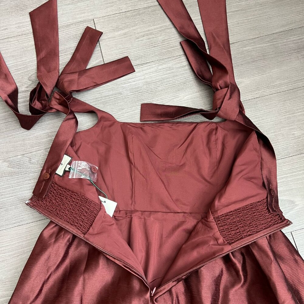 NWT Tuckernuck Oxblood Dupioni Bow Esme Dress Square Neck A Line Size M - Picture 5 of 8